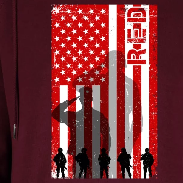 RED Remeber Everyone Deployed Support Military Troops Womens Funnel Neck Pullover Hood