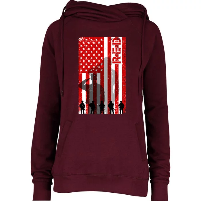 RED Remeber Everyone Deployed Support Military Troops Womens Funnel Neck Pullover Hood