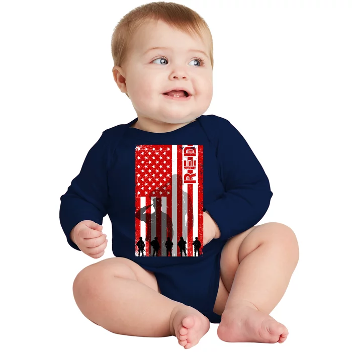 RED Remeber Everyone Deployed Support Military Troops Baby Long Sleeve Bodysuit