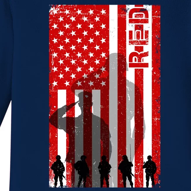 RED Remeber Everyone Deployed Support Military Troops Baby Long Sleeve Bodysuit