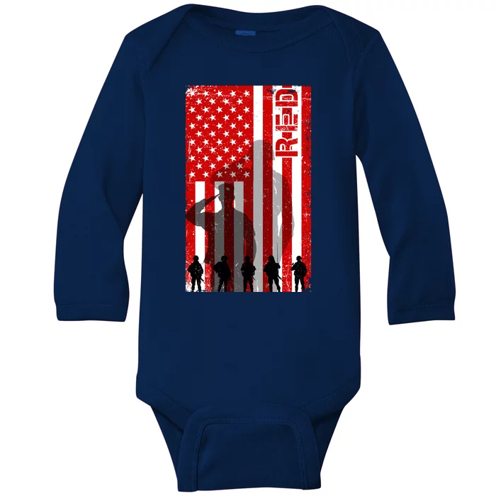 RED Remeber Everyone Deployed Support Military Troops Baby Long Sleeve Bodysuit