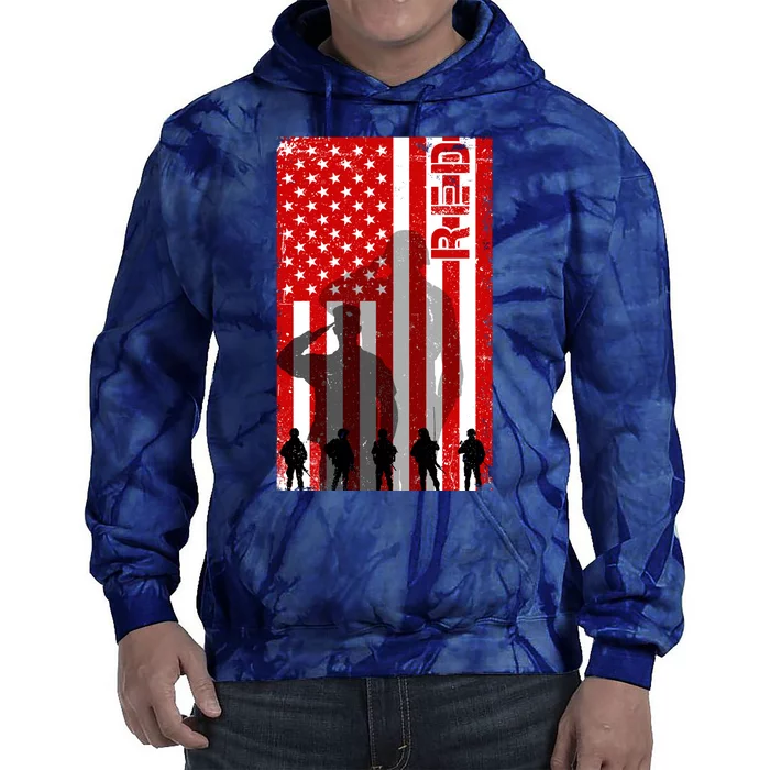 RED Remeber Everyone Deployed Support Military Troops Tie Dye Hoodie