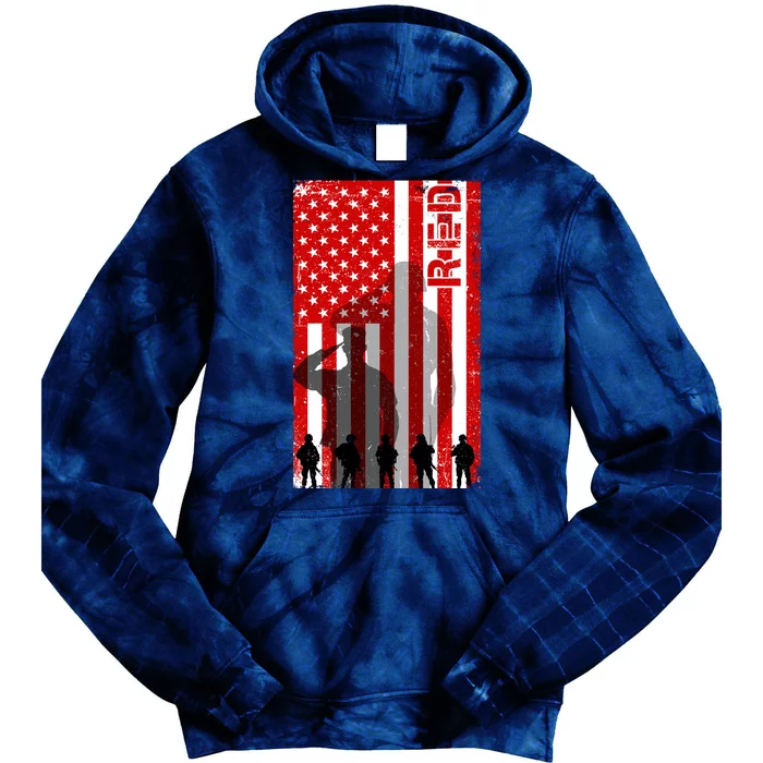 RED Remeber Everyone Deployed Support Military Troops Tie Dye Hoodie