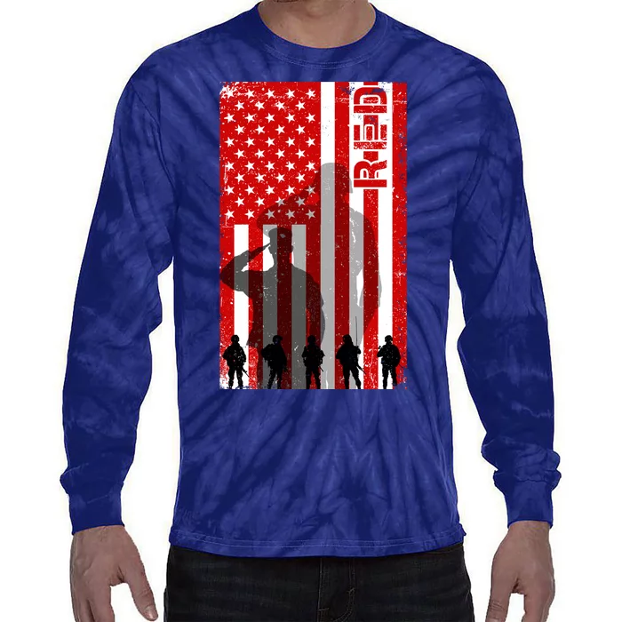 RED Remeber Everyone Deployed Support Military Troops Tie-Dye Long Sleeve Shirt