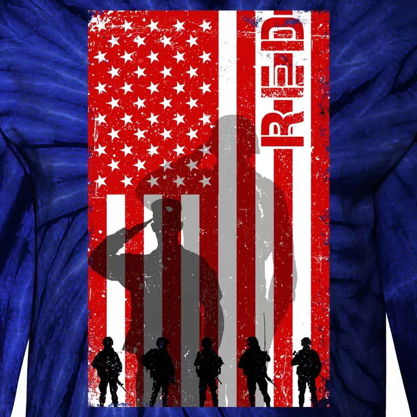 RED Remeber Everyone Deployed Support Military Troops Tie-Dye Long Sleeve Shirt