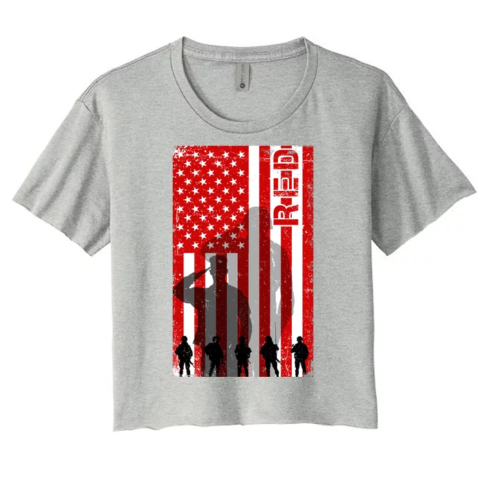 RED Remeber Everyone Deployed Support Military Troops Women's Crop Top Tee