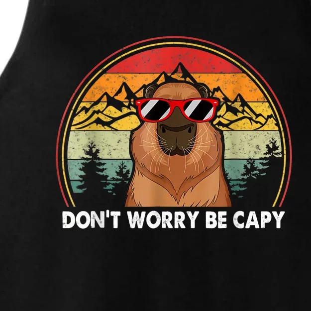 Retro Rodent Funny Capybara Dont Be Worry Be Capy Ladies Tri-Blend Wicking Tank