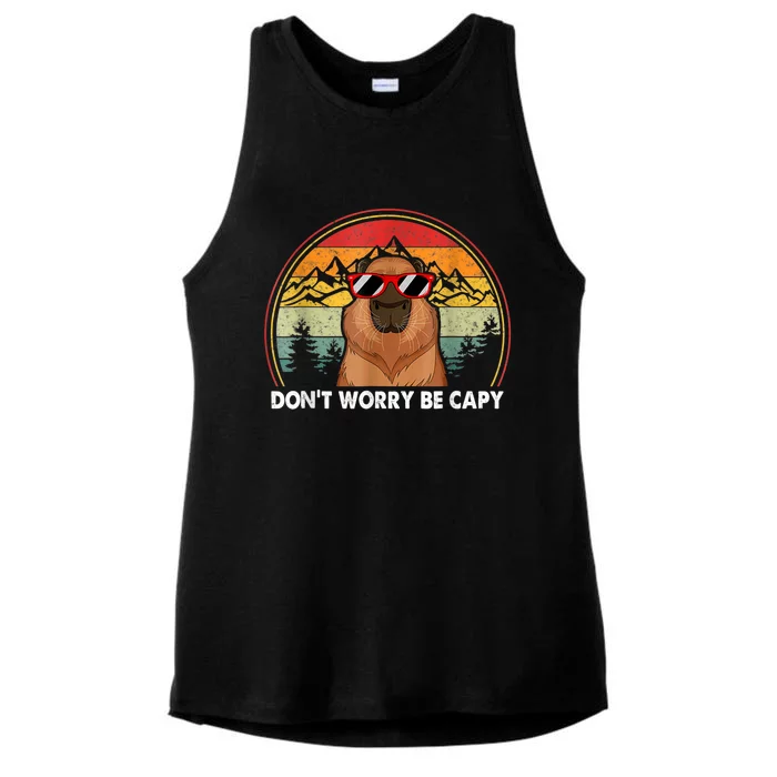 Retro Rodent Funny Capybara Dont Be Worry Be Capy Ladies Tri-Blend Wicking Tank