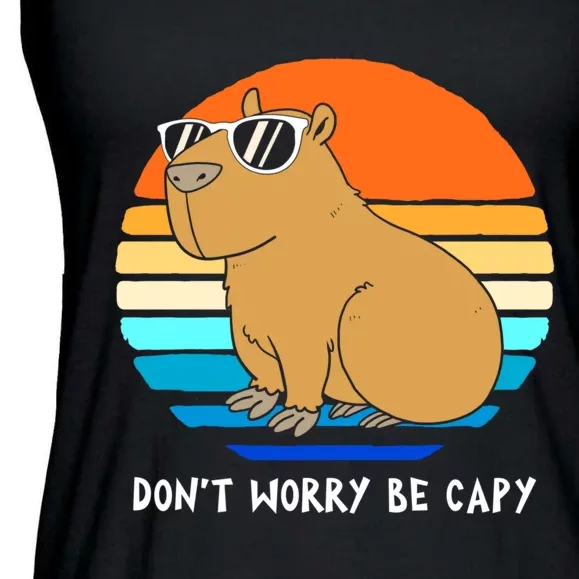 Retro Rodent Funny Capybara Dont Be Worry Be Capy Ladies Essential Flowy Tank