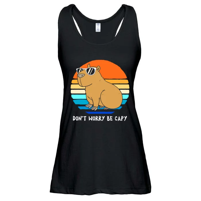 Retro Rodent Funny Capybara Dont Be Worry Be Capy Ladies Essential Flowy Tank