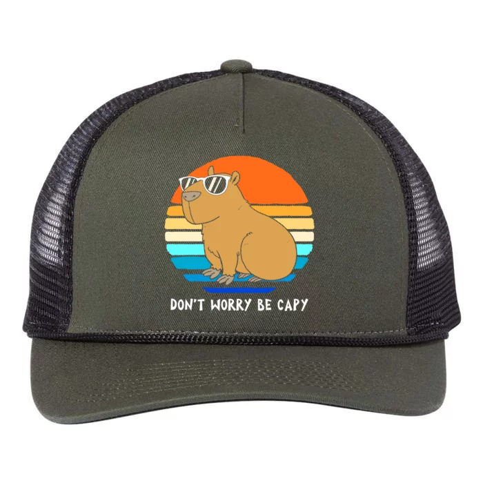 Retro Rodent Funny Capybara Dont Be Worry Be Capy Retro Rope Trucker Hat Cap