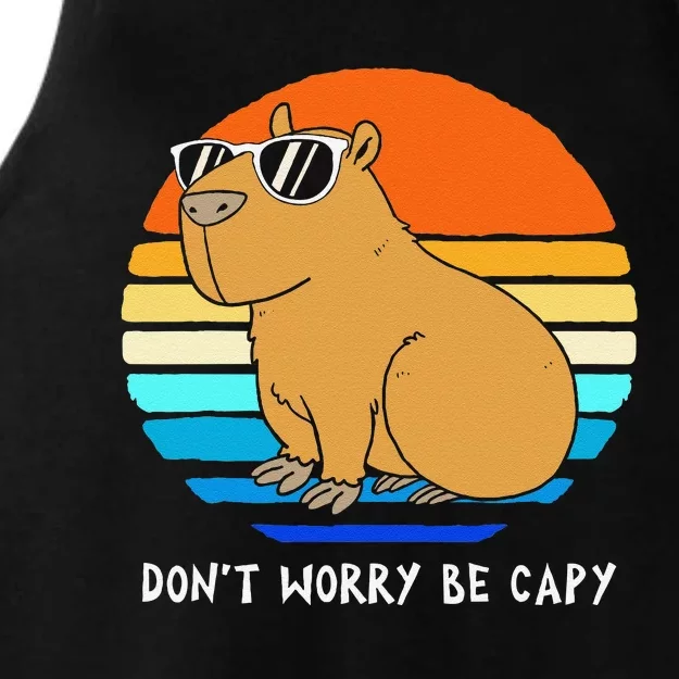 Retro Rodent Funny Capybara Dont Be Worry Be Capy Ladies Tri-Blend Wicking Tank