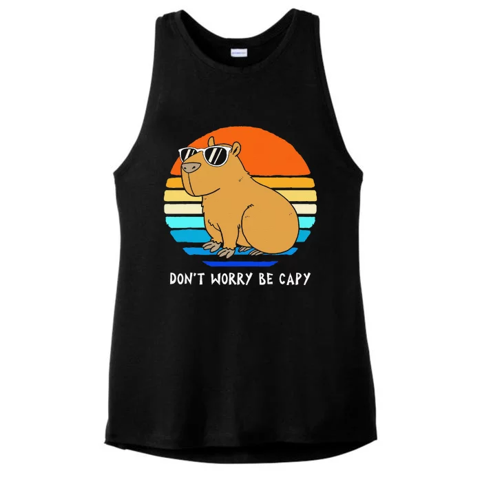 Retro Rodent Funny Capybara Dont Be Worry Be Capy Ladies Tri-Blend Wicking Tank