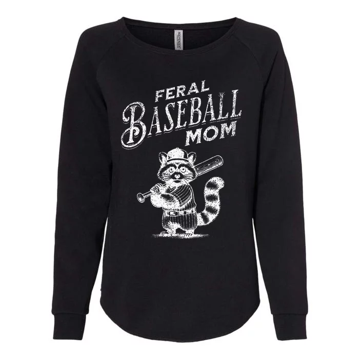 Retro Raccoon Feral Baseball Mom Trash Panda Womens California Wash Sweatshirt