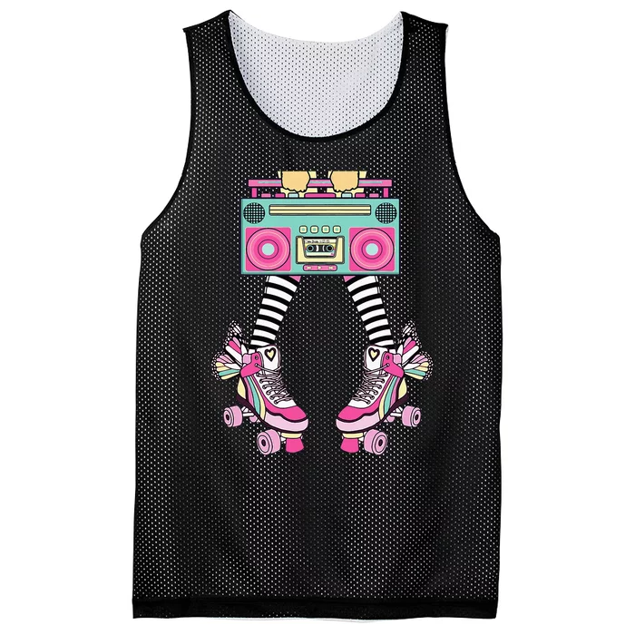 Retro Rollerskates Funny 80S Roller Disco Skating Girl Mesh Reversible Basketball Jersey Tank