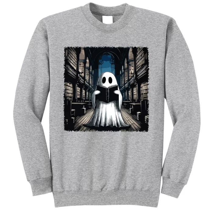 Retro Reading Ghost Library Halloween Librarian Book Lovers Tall Sweatshirt