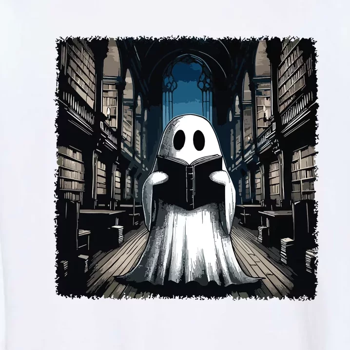 Retro Reading Ghost Library Halloween Librarian Book Lovers Garment-Dyed Sweatshirt