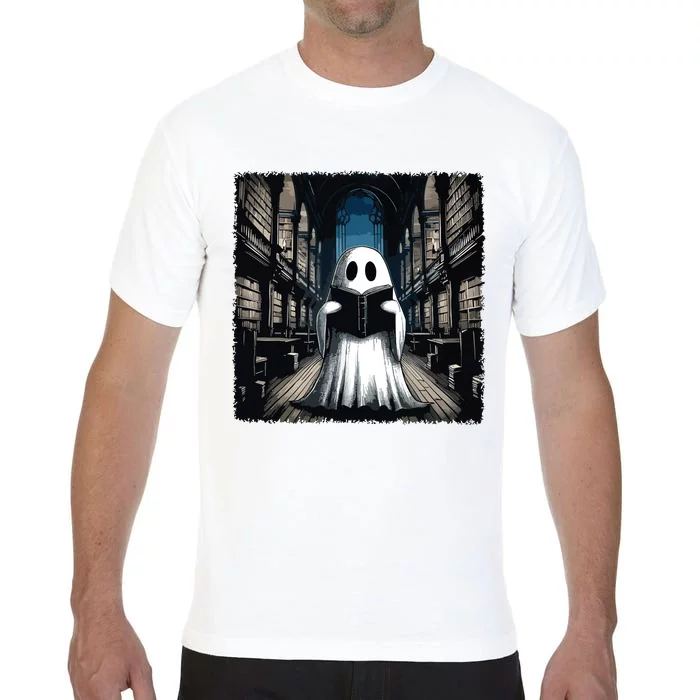 Retro Reading Ghost Library Halloween Librarian Book Lovers Comfort Colors T-Shirt