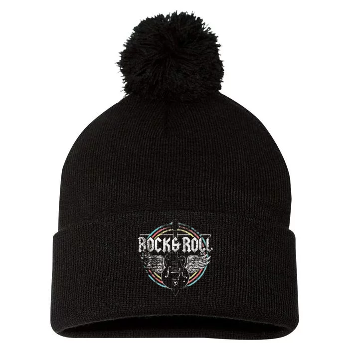 Rock & Roll Guitar Wings Music Pom Pom 12in Knit Beanie