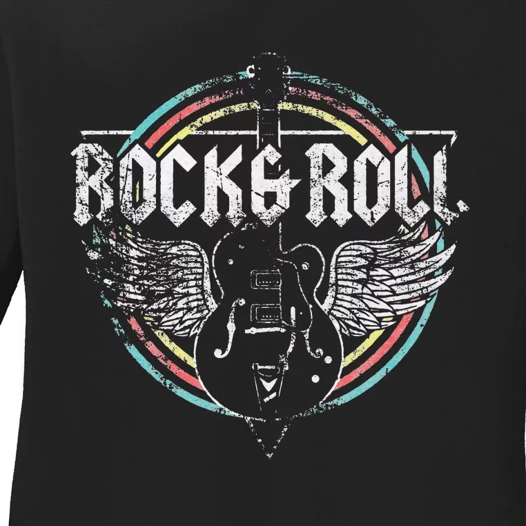 Rock & Roll Guitar Wings Music Ladies Long Sleeve Shirt