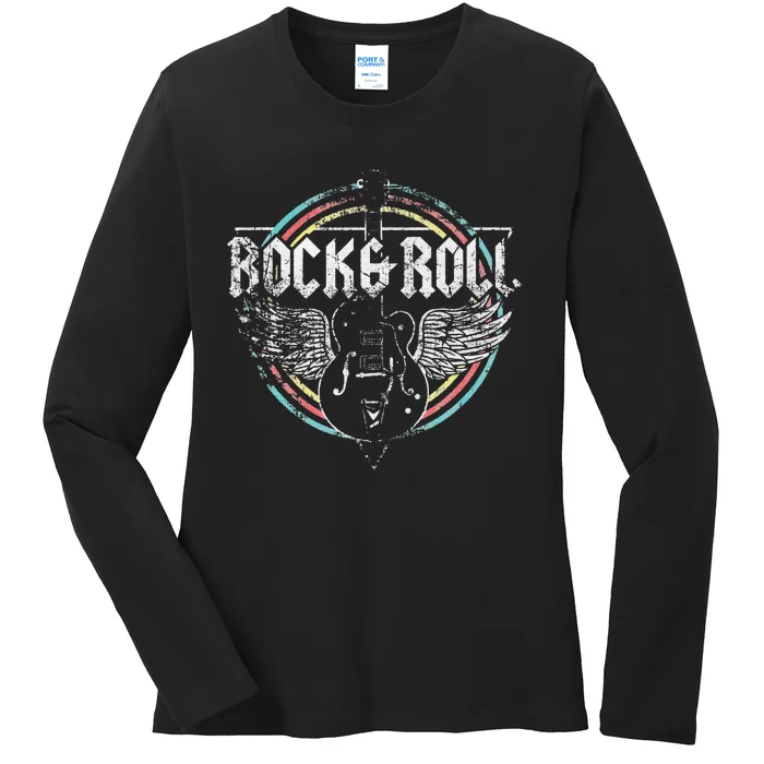 Rock & Roll Guitar Wings Music Ladies Long Sleeve Shirt