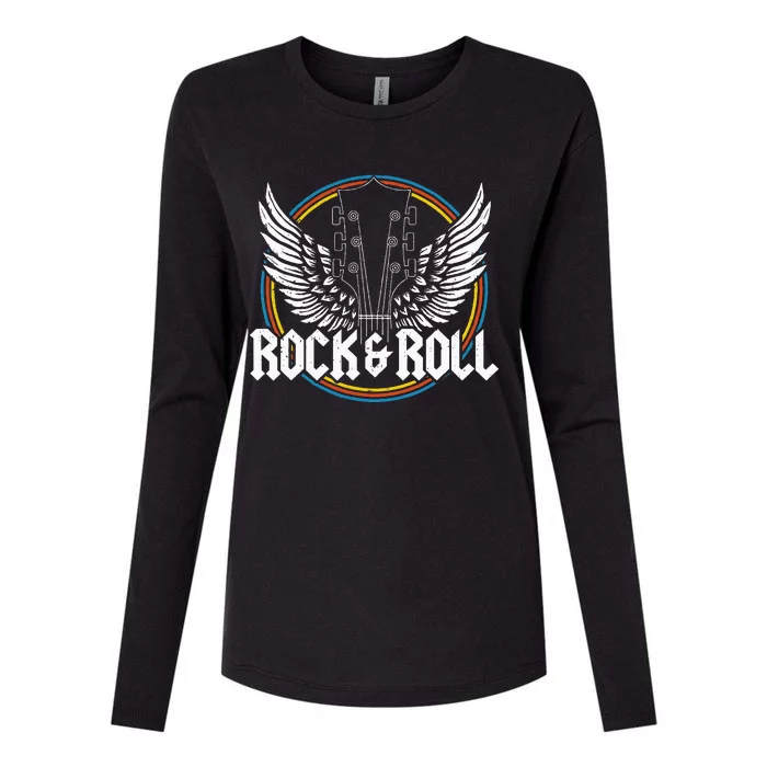 retro Roll Guitar Wings Music Concert Band Womens Cotton Relaxed Long Sleeve T-Shirt