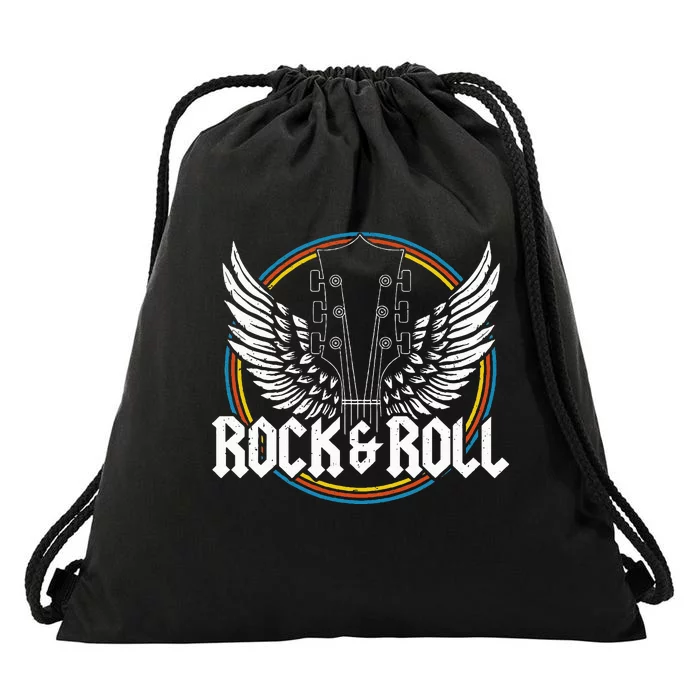 retro Roll Guitar Wings Music Concert Band Drawstring Bag