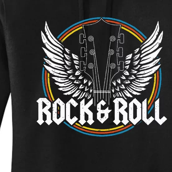 retro Roll Guitar Wings Music Concert Band Women's Pullover Hoodie