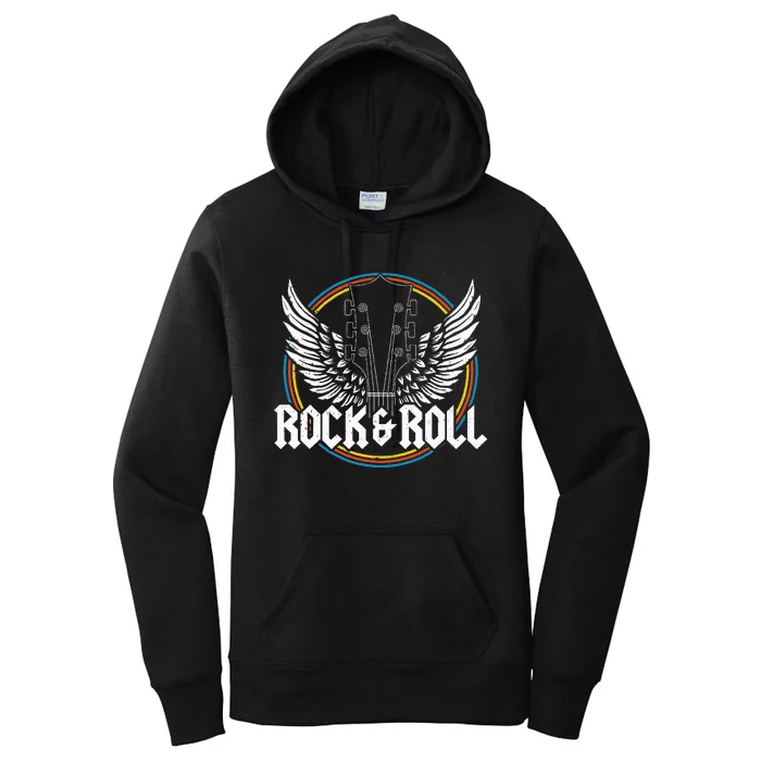 retro Roll Guitar Wings Music Concert Band Women's Pullover Hoodie