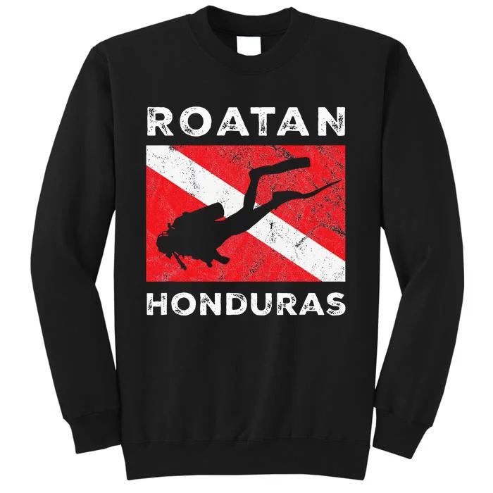 Retro Roatan Honduras Scuba Dive Vintage Dive Flag Diving Tall Sweatshirt