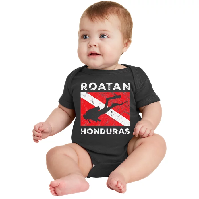 Retro Roatan Honduras Scuba Dive Vintage Dive Flag Diving Baby Bodysuit