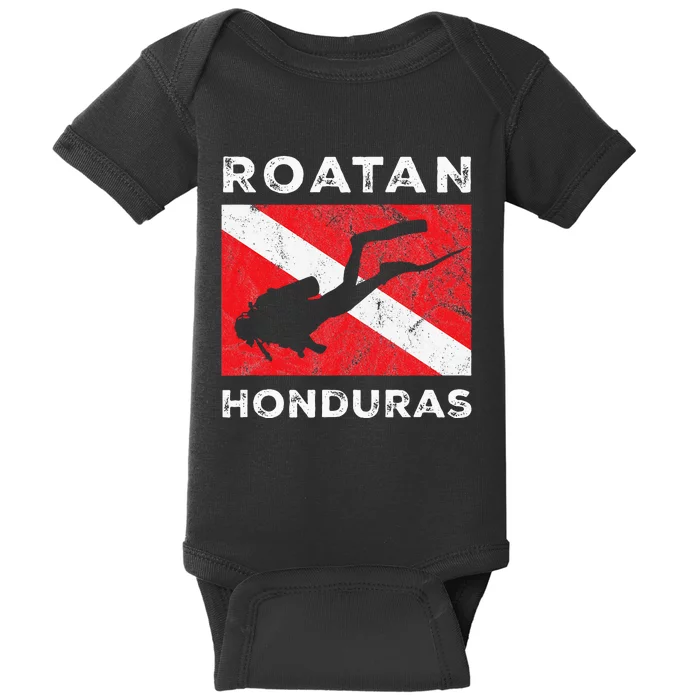 Retro Roatan Honduras Scuba Dive Vintage Dive Flag Diving Baby Bodysuit