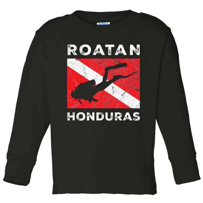 Retro Roatan Honduras Scuba Dive Vintage Dive Flag Diving Toddler Long Sleeve Shirt