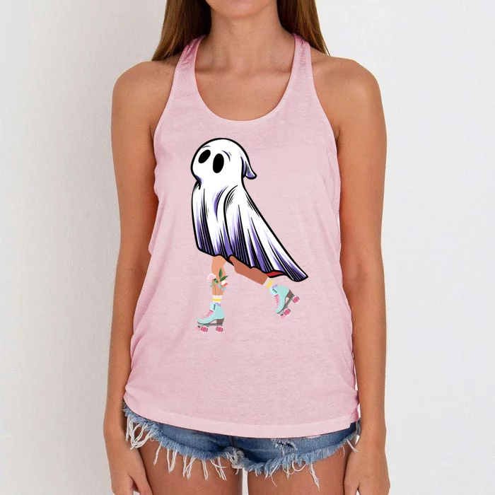 Rollerblade Roller Halloween Ghost Rolling Ghost Skating Gift Women's Knotted Racerback Tank