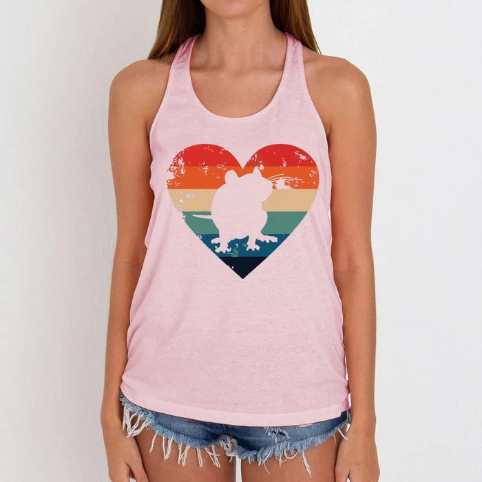 Rat Retro Heart Mouse Rodent Lover Rat Owner Women's Knotted Racerback Tank