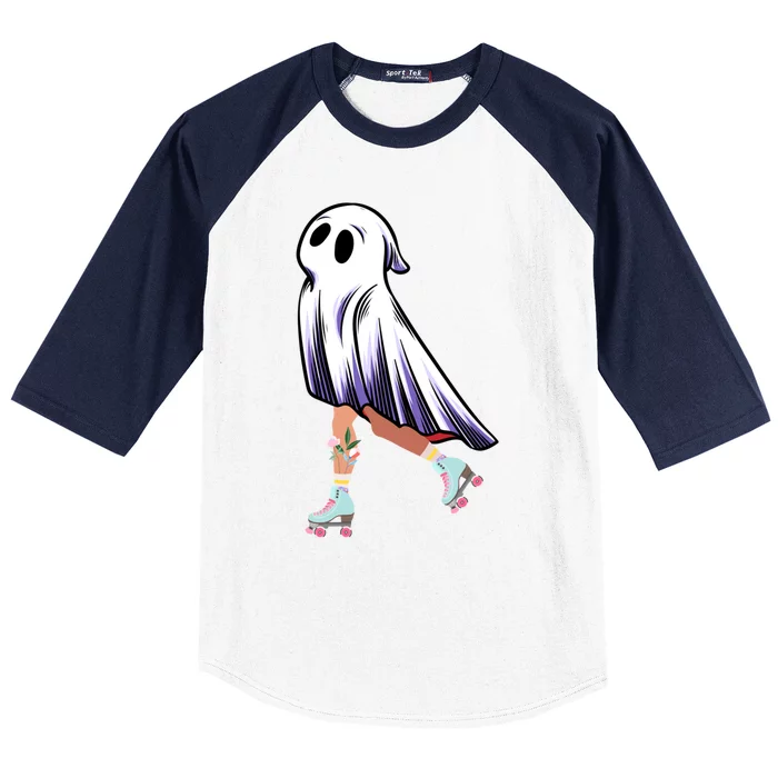 Rollerblade Roller Halloween Ghost Rolling Ghost Skating Gift Baseball Sleeve Shirt