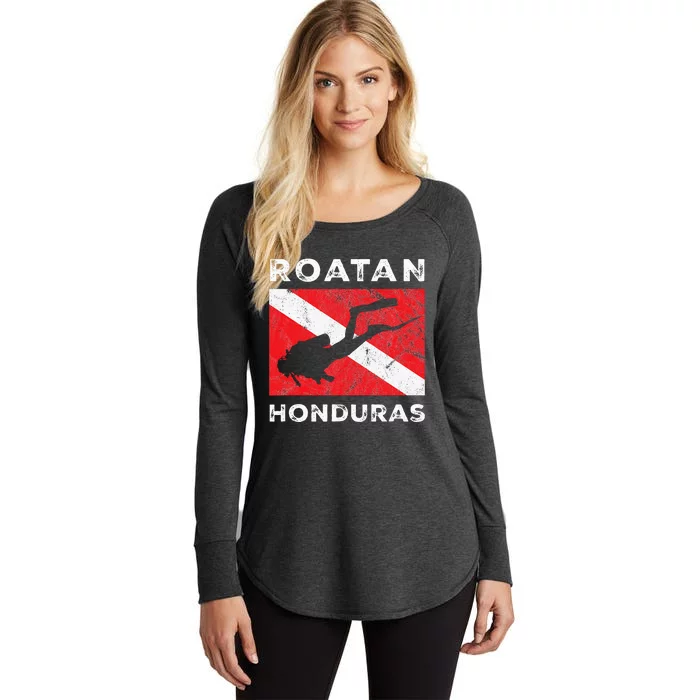 Retro Roatan Honduras Scuba Dive Vintage Dive Flag Diving Women's Perfect Tri Tunic Long Sleeve Shirt