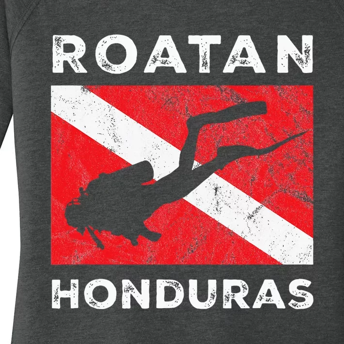 Retro Roatan Honduras Scuba Dive Vintage Dive Flag Diving Women's Perfect Tri Tunic Long Sleeve Shirt