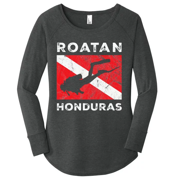 Retro Roatan Honduras Scuba Dive Vintage Dive Flag Diving Women's Perfect Tri Tunic Long Sleeve Shirt