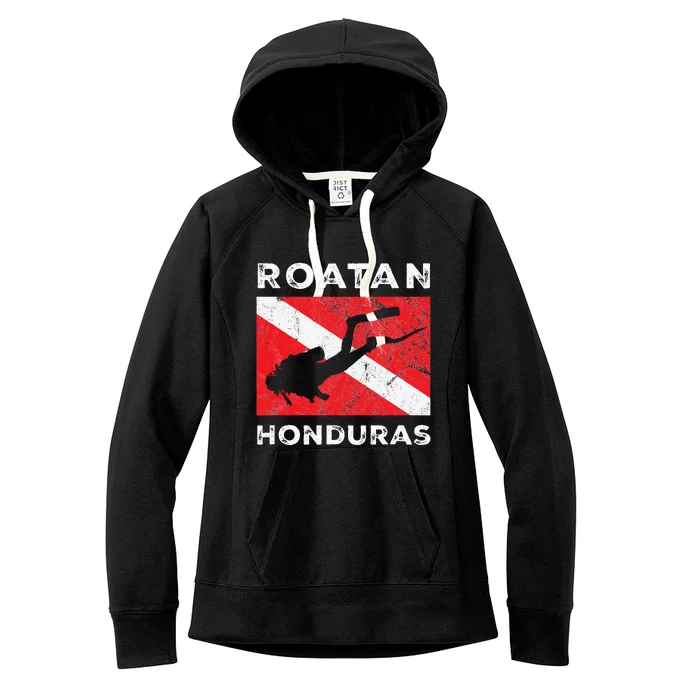 Retro Roatan Honduras Scuba Dive Vintage Dive Flag Diving Women's Fleece Hoodie