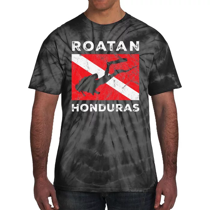 Retro Roatan Honduras Scuba Dive Vintage Dive Flag Diving Tie-Dye T-Shirt