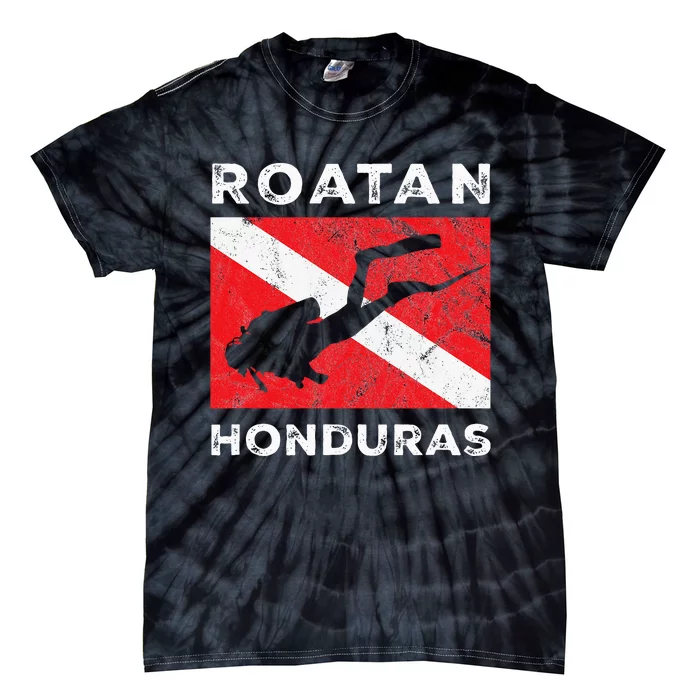 Retro Roatan Honduras Scuba Dive Vintage Dive Flag Diving Tie-Dye T-Shirt