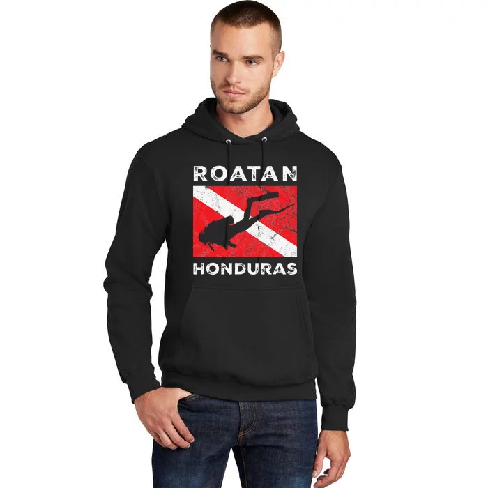 Retro Roatan Honduras Scuba Dive Vintage Dive Flag Diving Tall Hoodie