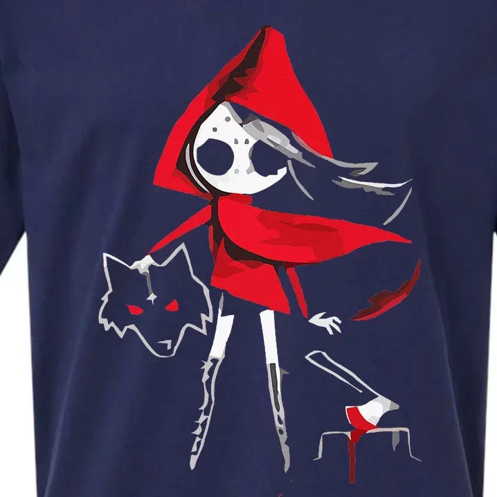 Red Riding Hood Girl With Head Of Wolf Scary Gothic Art Sueded Cloud Jersey T-Shirt