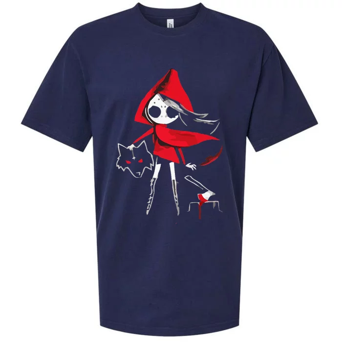 Red Riding Hood Girl With Head Of Wolf Scary Gothic Art Sueded Cloud Jersey T-Shirt