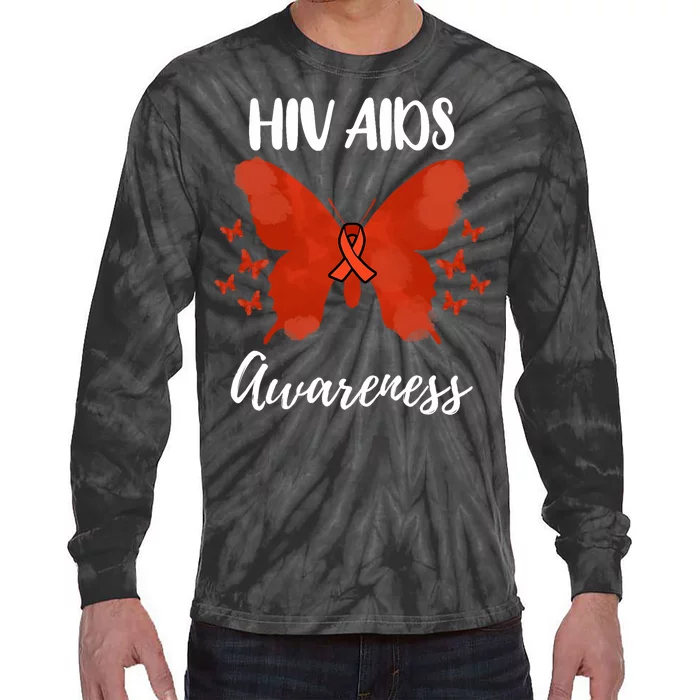 Red Ribbon Hiv Aids Awareness Tie-Dye Long Sleeve Shirt