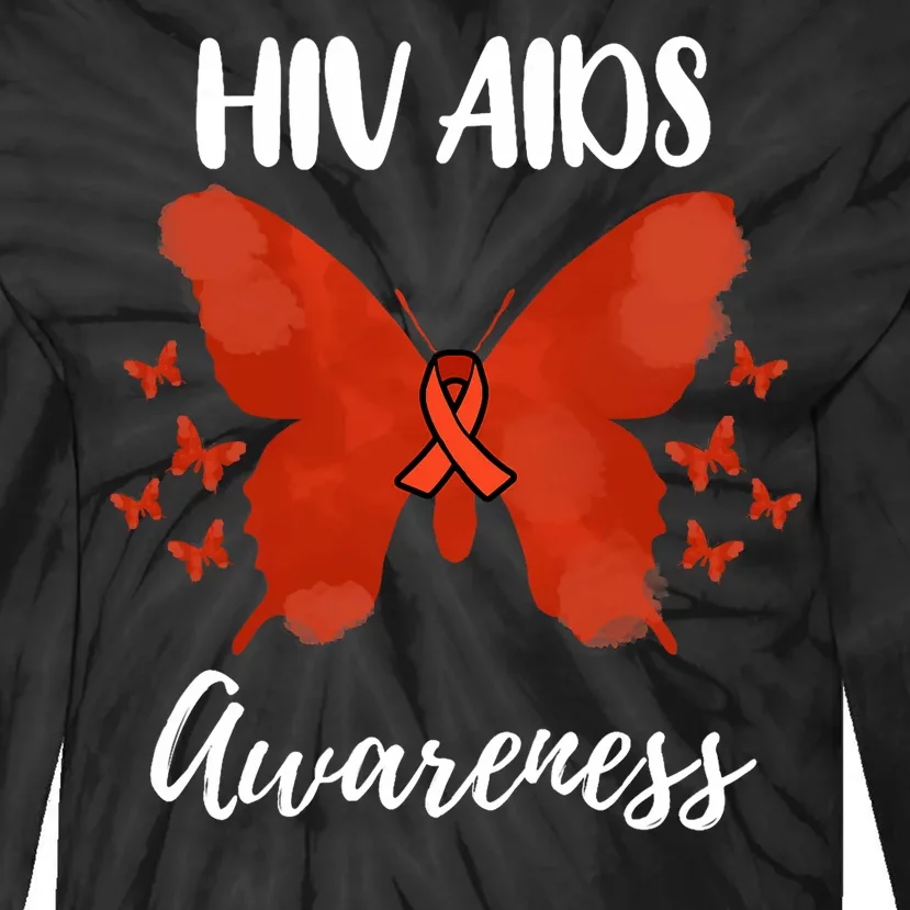 Red Ribbon Hiv Aids Awareness Tie-Dye Long Sleeve Shirt