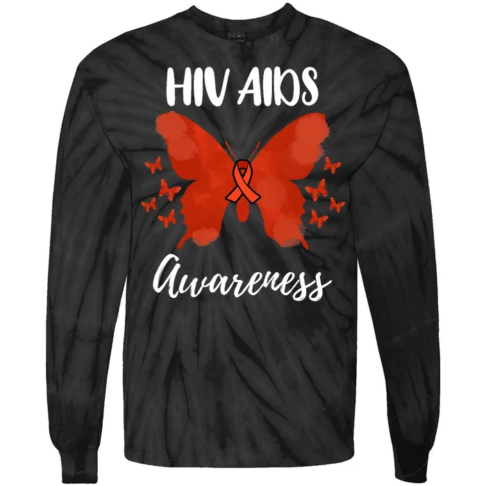 Red Ribbon Hiv Aids Awareness Tie-Dye Long Sleeve Shirt