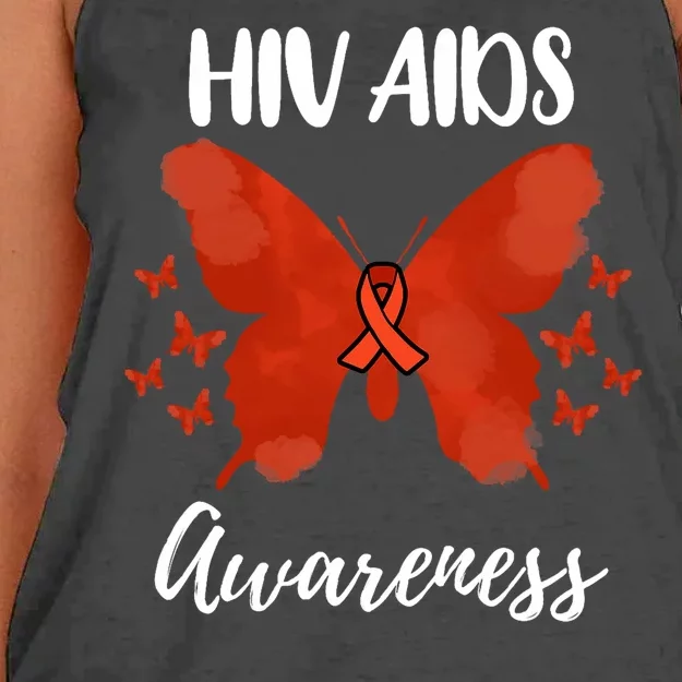 Red Ribbon Hiv Aids Awareness Women's Knotted Racerback Tank