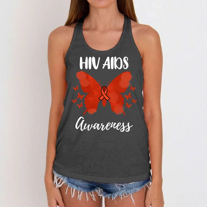 Red Ribbon Hiv Aids Awareness Women's Knotted Racerback Tank